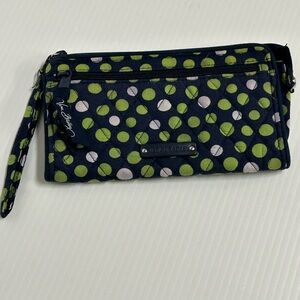 Vera Bradley Lucky Dots Wallet Wristlet Navy Blue Green White Polka Dot Pattern